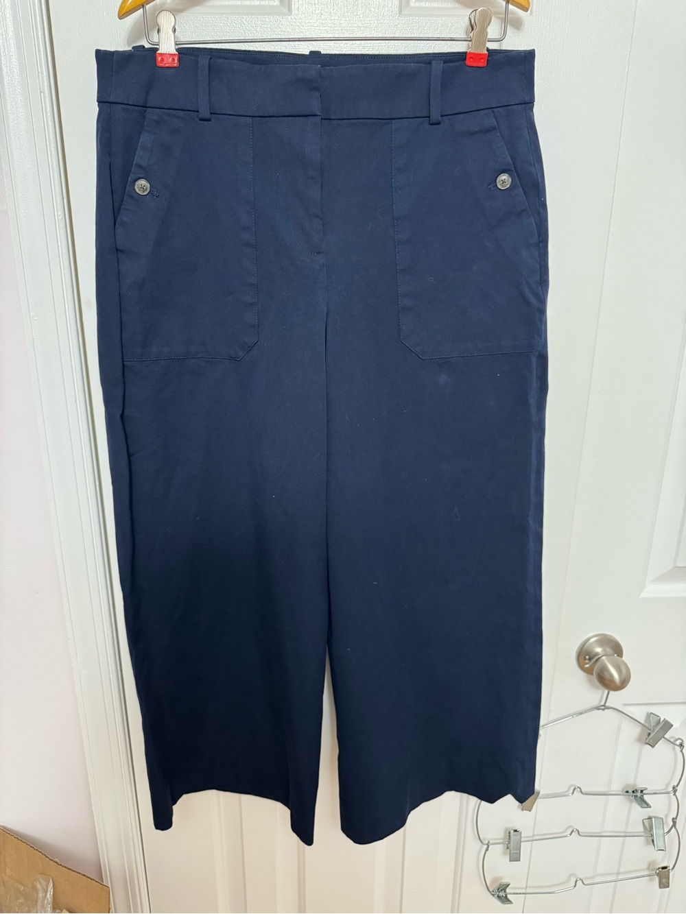 .Crew Navy Wide Leg Cropped Pants Size 14 High Rise Sailor Pocket Culottes